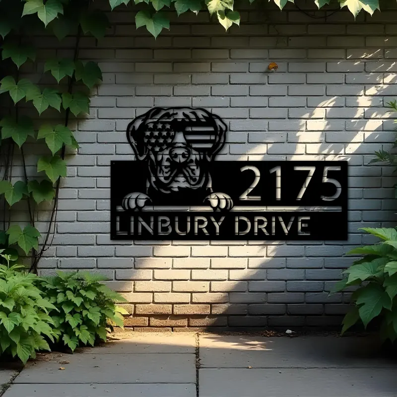 Custom Metal Cane Corso dog US flag glasses Metal Address Sign House number Hanging Address Plaque Yard Sign Outdoor decor