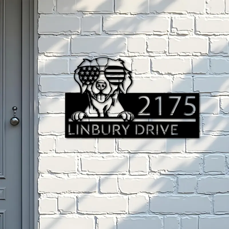 Custom Metal Brittany spaniel dog US glasses Metal Address Sign House number Hanging Address Plaque Yard Sign Outdoor decor