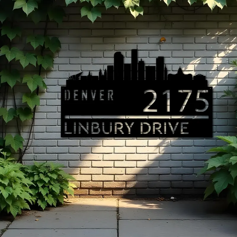 Custom Metal Denver city skyline Metal Address Sign Hanging Address Plaque house number Yard Outdoor Sign