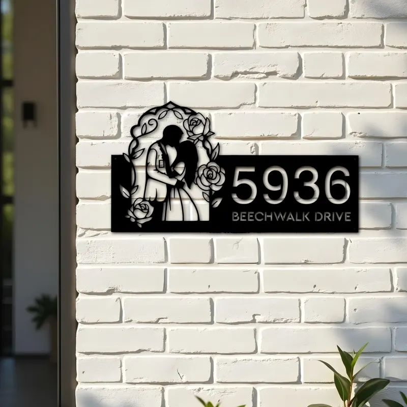 Custom Metal Couple Kissing bride and groom Metal Address Sign, House number, Outdoor Number Signage, Yard Sign Address Plate