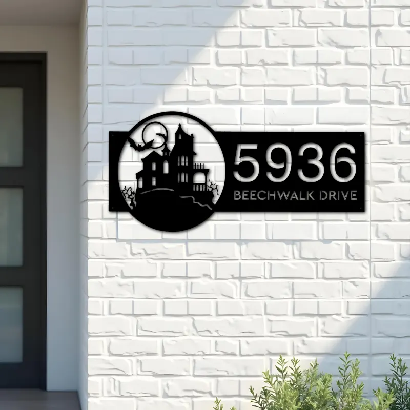 Custom Metal Halloween house Metal Address Sign, House number, Outdoor Number Signage, Yard Sign Address Plate
