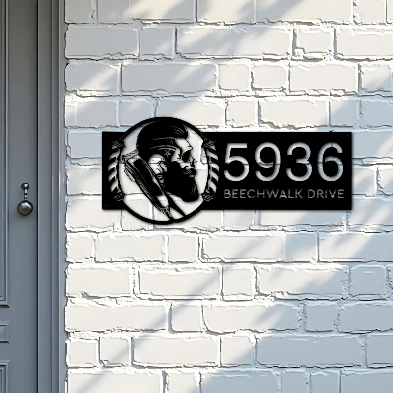 Custom Metal Barber shop hair dresser salon Metal Address Sign Custom House number Hanging Address Plaque Yard Sign Outdoor