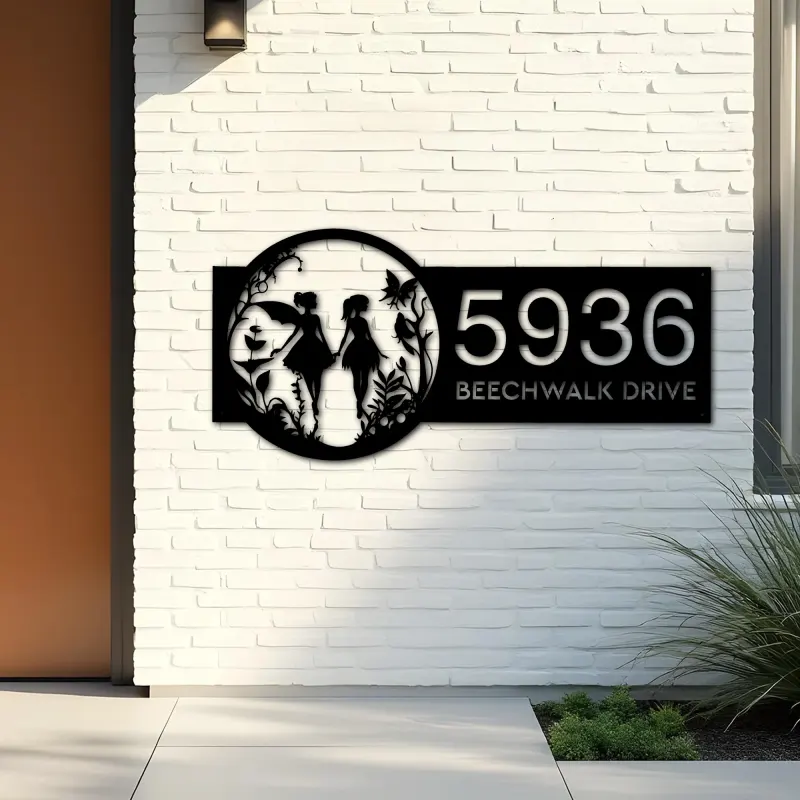 Custom Metal Fairies flowers garden Metal Address Sign Custom Hanging Address Plaque House number Yard Sign Outdoor Sign