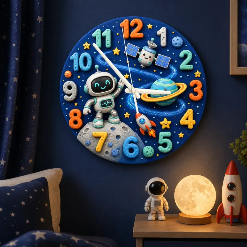 Space Robot Astronaut Kids Room Wall Clock