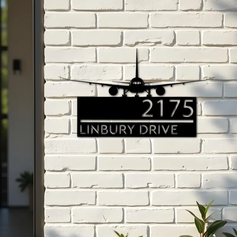 Custom Metal Airplane Aircraft pilot Metal Address Sign, House number, Outdoor Number Signage, Yard Sign Address Plate