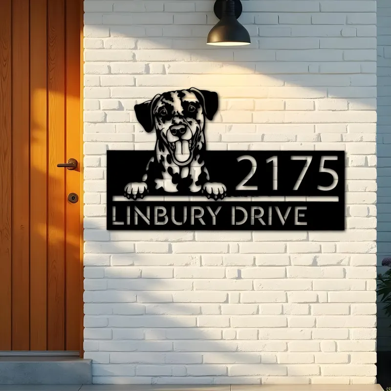 Custom Metal Dalmatian dog Puppy Metal Address Sign House number Hanging Address Plaque Yard Sign Outdoor decor