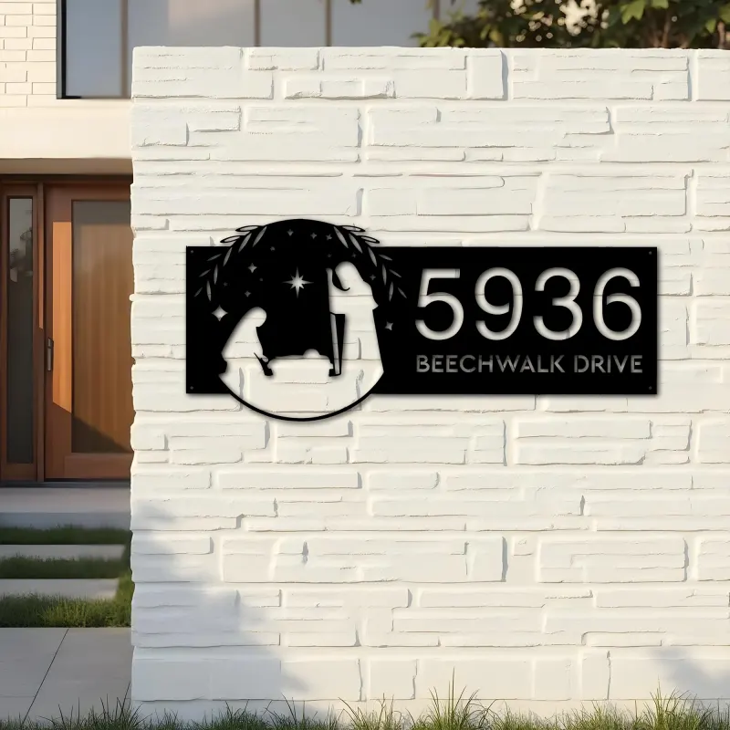 Custom Metal Nativity scene Christian Jesus God Metal Address Sign, House number, Outdoor Number Signage, Yard Sign Address Plate