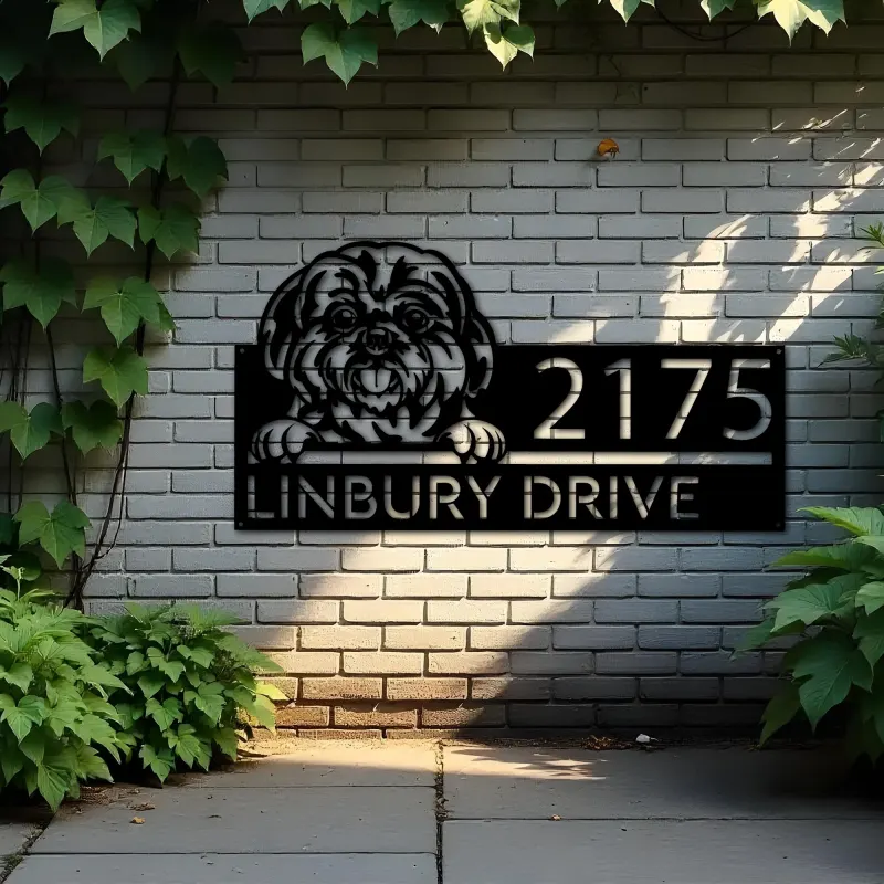 Custom Metal Shih Tzu Dog Cute puppy Metal Address Sign House number Hanging Address Plaque Yard Sign Outdoor decor