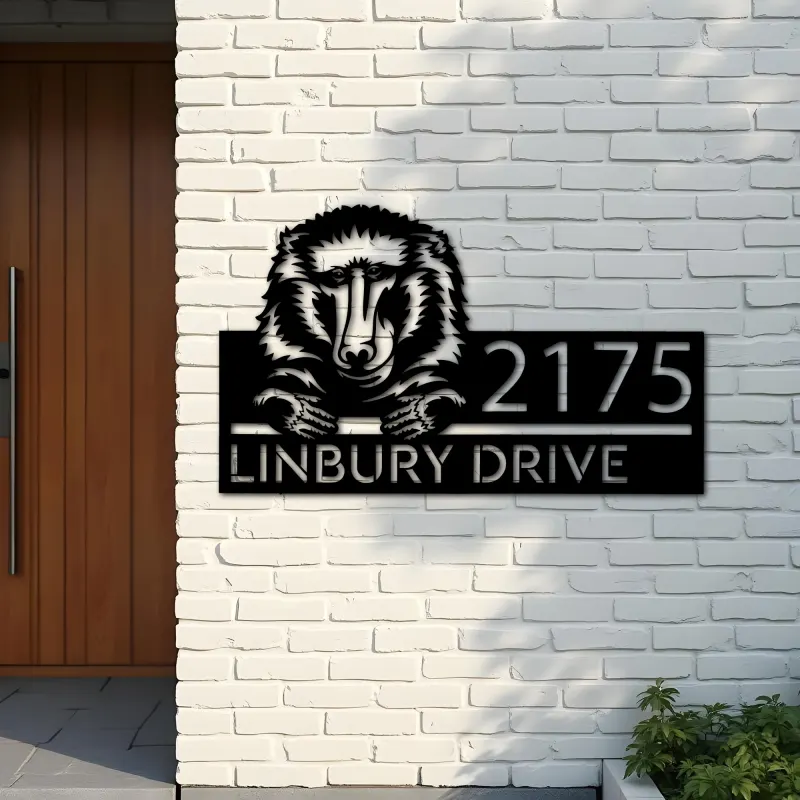 Custom Metal Peeking Baboon Wild animal wildlife Metal Address Sign, House number, Outdoor Number Signage, Yard Sign Address Plate