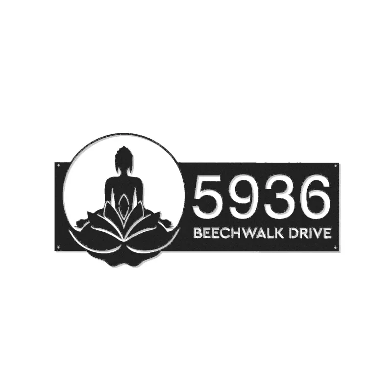 Custom Metal Zen Lotus Buddha Metal Address Sign, House number, Outdoor Number Signage, Yard Sign Address Plate