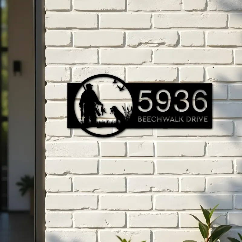 Custom Metal Duck hunting hunter and dog Metal Address Sign, House number, Outdoor Number Signage, Yard Sign Address Plate