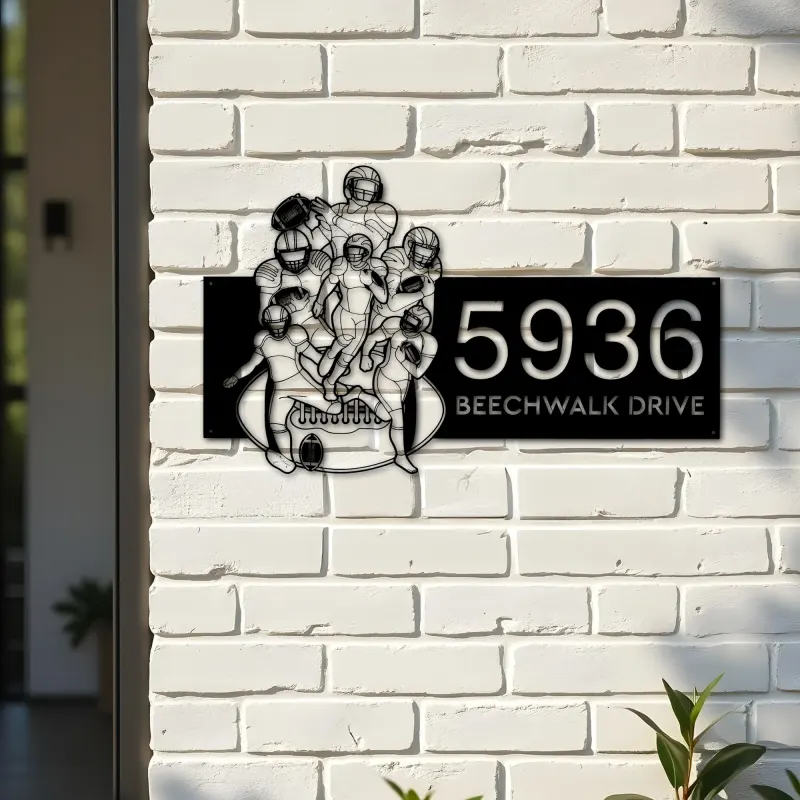 Custom Metal Football player Sport Metal Address Sign, House number, Outdoor Number Signage, Yard Sign Address Plate