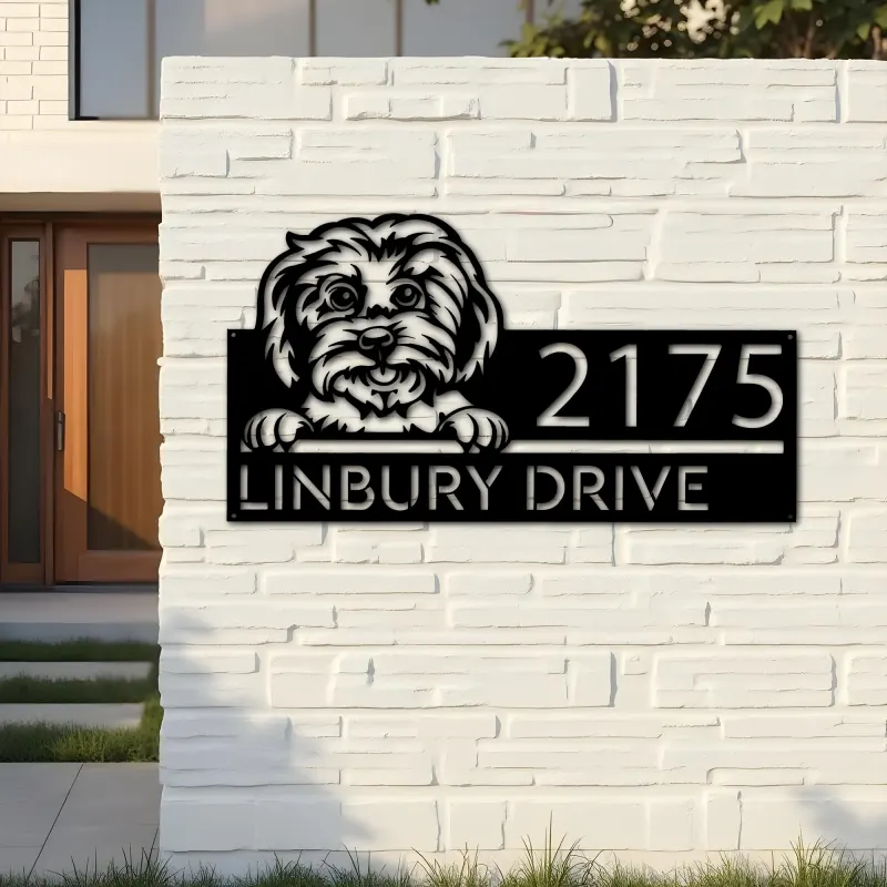 Custom Metal Maltese dog Cute puppy Metal Address Sign House number Hanging Address Plaque Yard Sign Outdoor decor