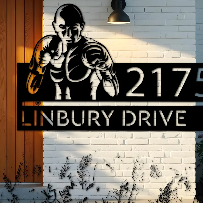 Custom Metal Boxing fighter boxer Metal Address Sign, House number, Outdoor Number Signage, Yard Sign Address Plate002
