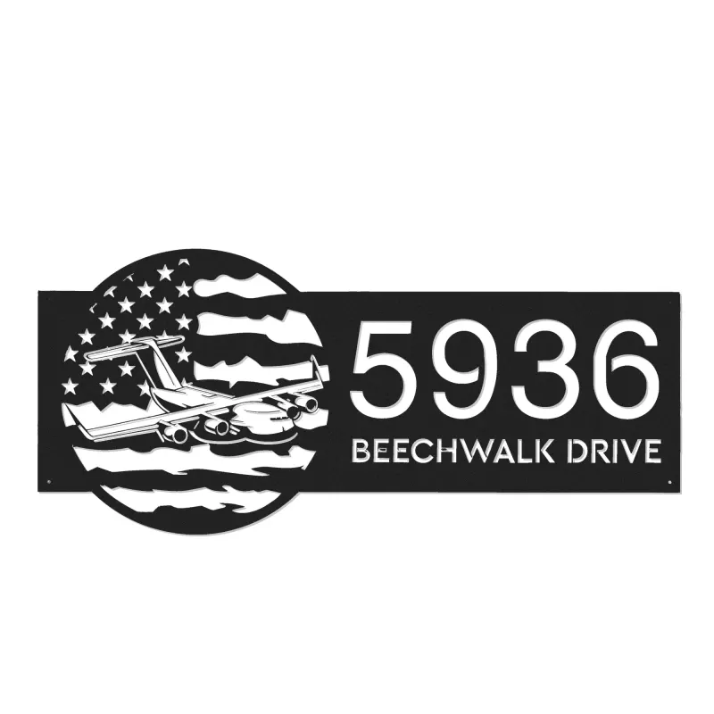 Custom Metal Cargo Plane transport airplane US flag Metal Address Sign House number Hanging Address Plaque Yard Sign Outdoor