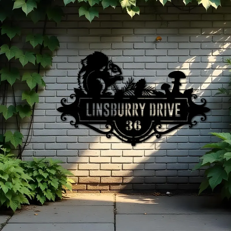 Custom Metal Cute Squirrel Wild animal wildlife Metal Address Sign, House number, Outdoor Number Signage, Yard Sign Address Plate