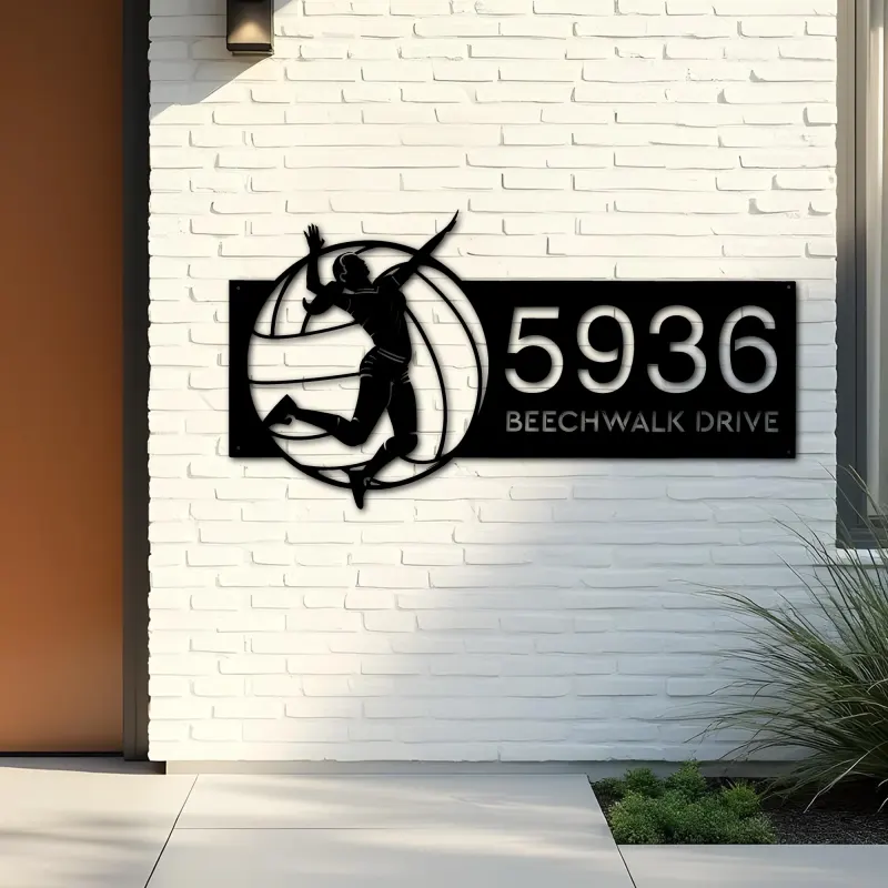 Custom Metal Female volleyball player Metal Address Sign, House number, Outdoor Number Signage, Yard Sign Address Plate