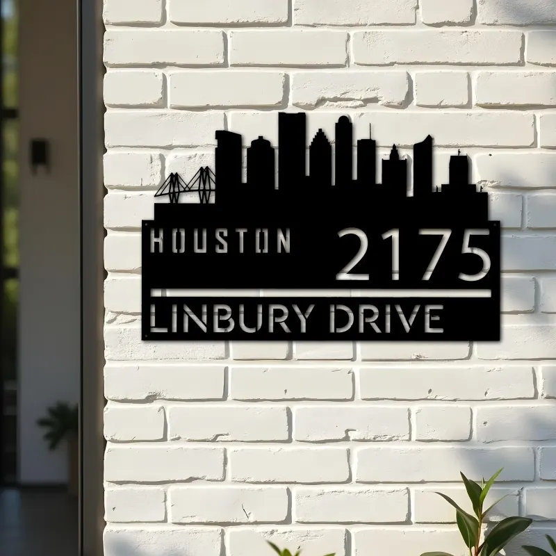 Custom Metal Houston city skyline Metal Address Sign Hanging Address Plaque house number Yard Outdoor Sign