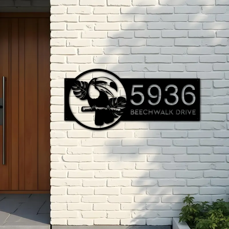 Custom Metal Pelican bird Metal Address Sign Custom Hanging Address Plaque House number Yard Sign Outdoor Sign