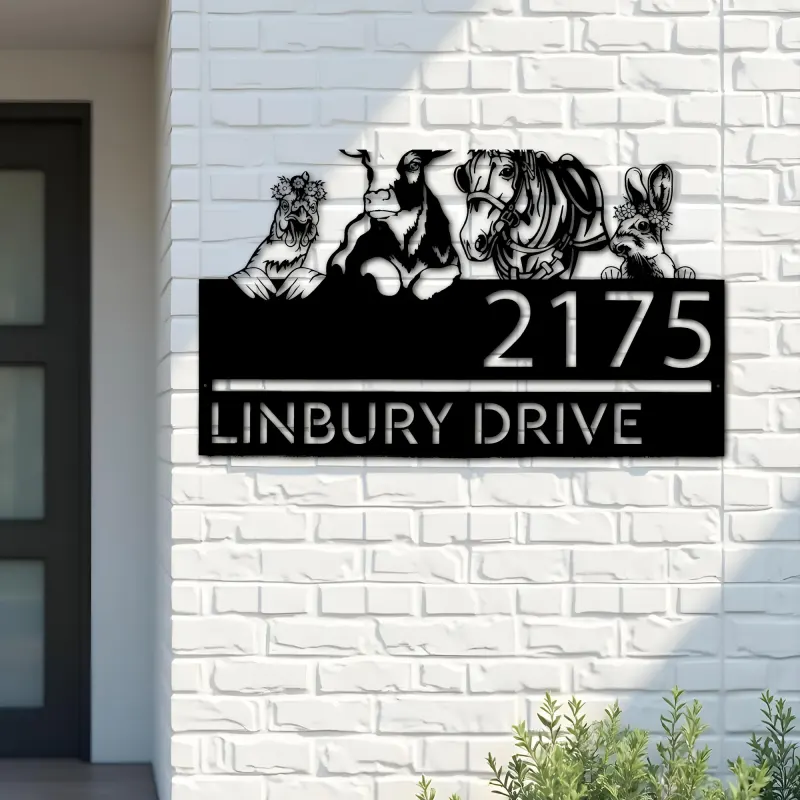 Custom Metal Chicken Cow horse rabbit farmhouse farm animals Metal Address Sign, House number, Outdoor Number Signage, Yard Sign Address Plate