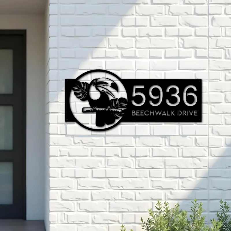 Custom Metal Pelican bird Metal Address Sign Custom Hanging Address Plaque House number Yard Sign Outdoor Sign