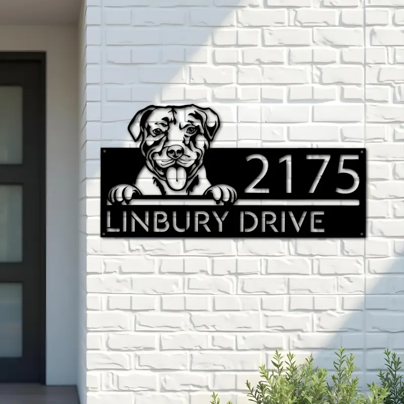 Custom Metal American Pitbull dog cute puppy Metal Address Sign House number Hanging Address Plaque Yard Sign Outdoor decor