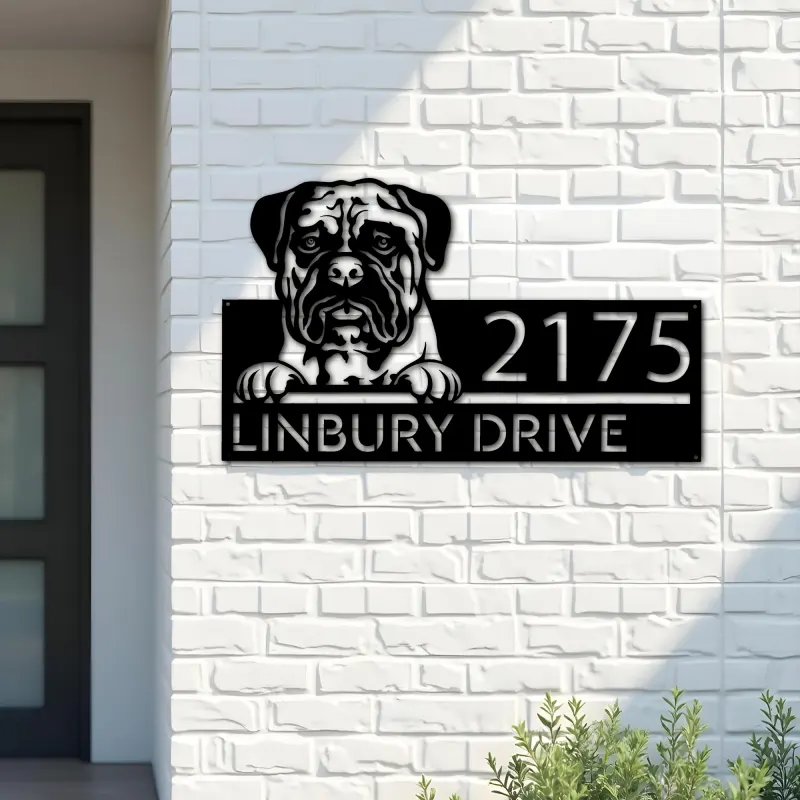 Custom Metal Bullmastiff dog cute puppy Metal Address Sign House number Hanging Address Plaque Yard Sign Outdoor decor