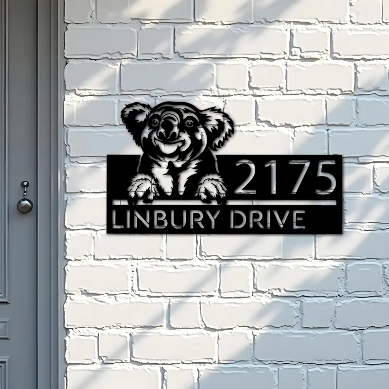 Custom Metal Peeking Koala Wild animal wildlife Metal Address Sign, House number, Outdoor Number Signage, Yard Sign Address Plate