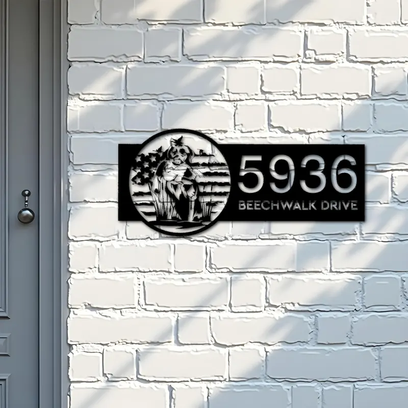 Custom Metal US Duck Hunting Dog Metal Address Sign, House number, Outdoor Number Signage, Yard Sign Address Plate