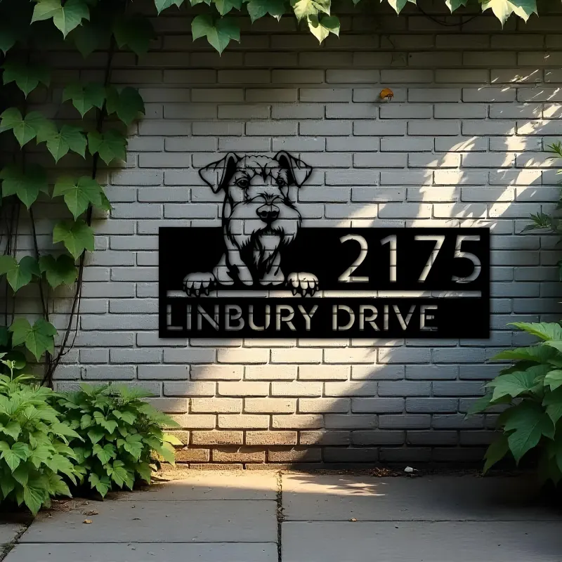 Custom Metal Airedale terrier dog Puppy Metal Address Sign House number Hanging Address Plaque Yard Sign Outdoor decor