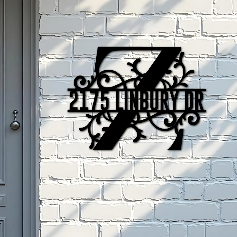 Custom Metal Floral Monogram Split Letter Z Metal Address Sign House number Hanging Address Plaque Yard Sign Outdoor decor