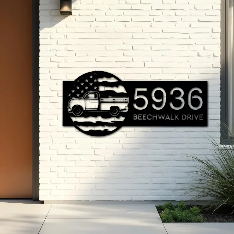 Custom Metal Farm Trailer US flag Metal Address Sign Custom House number Hanging Address Plaque Yard Sign Outdoor