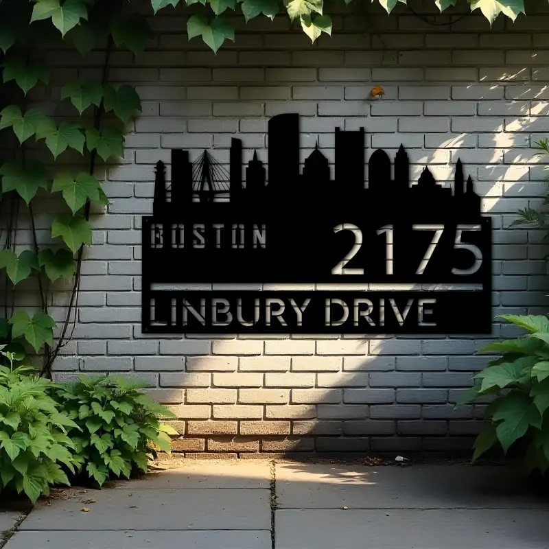 Custom Metal Boston city skyline Metal Address Sign Hanging Address Plaque house number Yard Outdoor Sign
