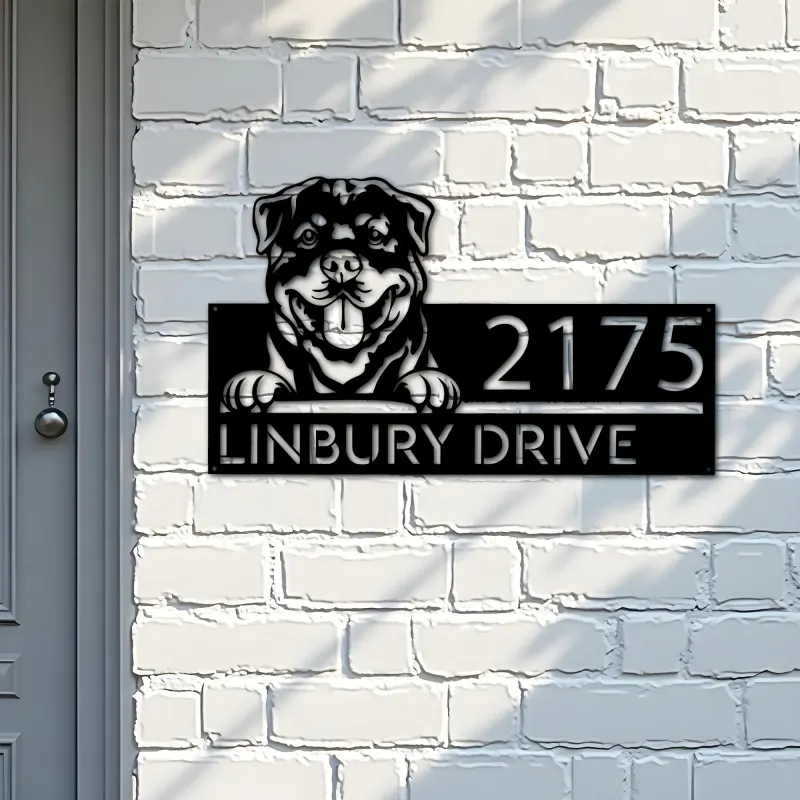 Custom Metal Rottweiler Dog Cute puppy Metal Address Sign House number Hanging Address Plaque Yard Sign Outdoor decor