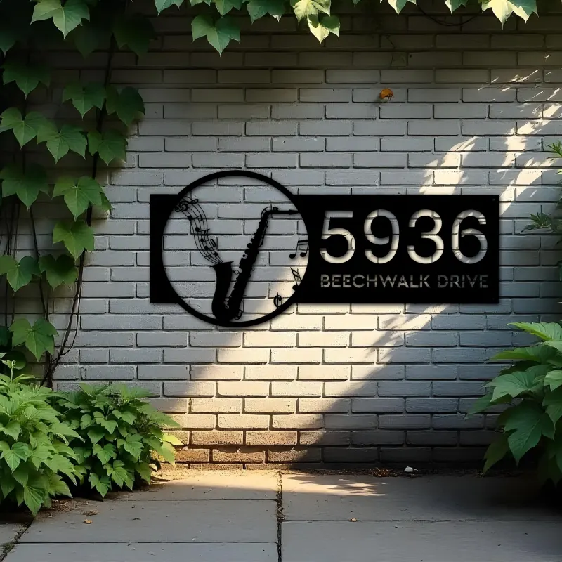 Custom Metal Saxophone musical instrument Metal Address Sign Custom House number Hanging Address Plaque Yard Sign Outdoor