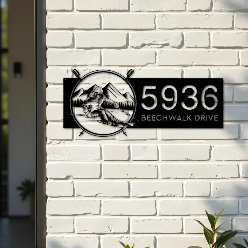 Custom Metal Skiing Ski winter sport Metal Address Sign, House number, Outdoor Number Signage, Yard Sign Address Plate