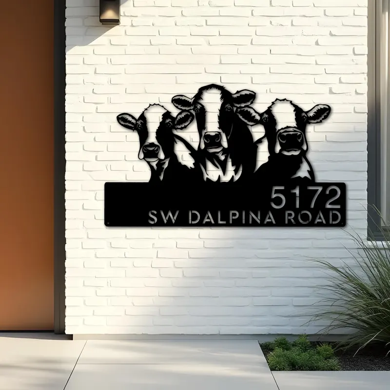 Custom Metal Cows Farmhouse ranch animals Metal Address Sign, House number, Outdoor Number Signage, Yard Sign Address Plate