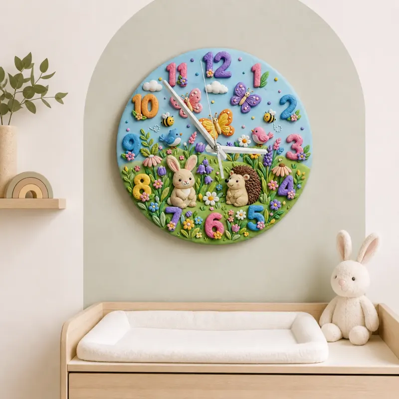 Woodland Bunny & Hedgehog Kids Room Wall Clock