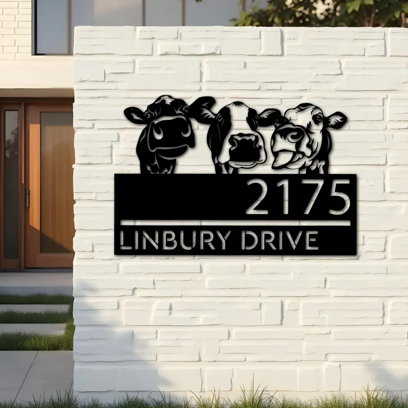 Custom Metal Cows Heifers farmhouse Metal Address Sign House number Hanging Address Plaque Yard Sign Outdoor decor