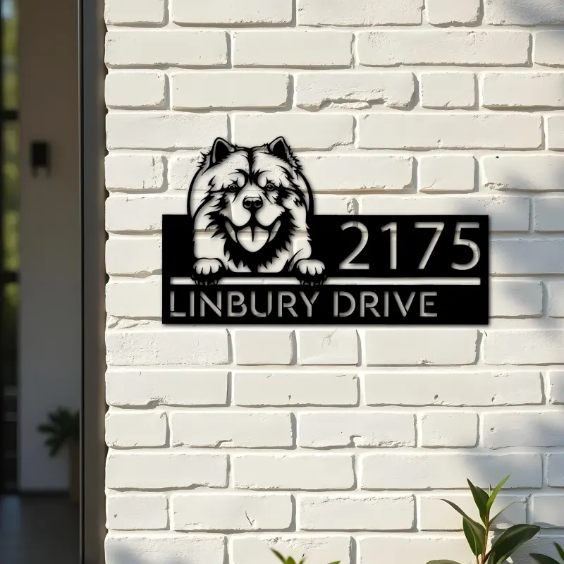 Custom Metal Chow chow dog Puppy Metal Address Sign House number Hanging Address Plaque Yard Sign Outdoor decor