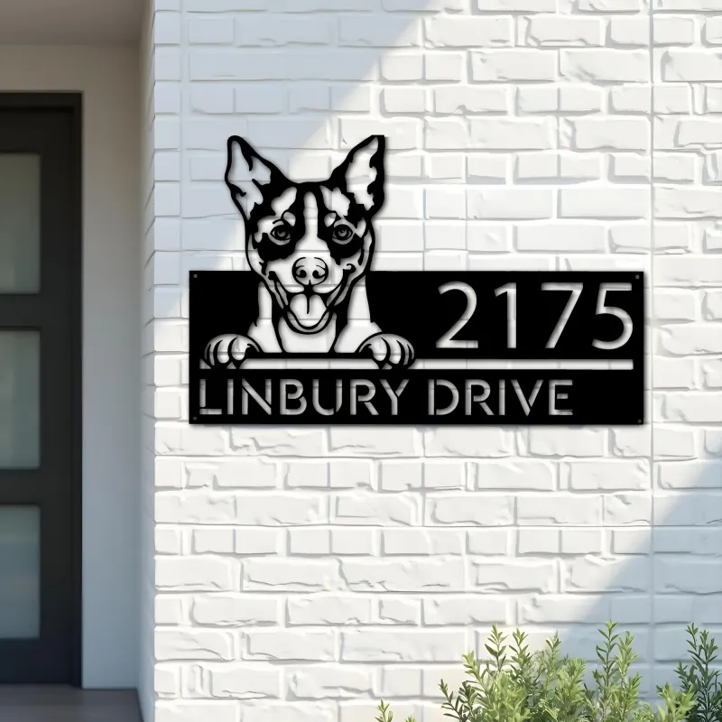 Custom Metal Rat Terrier Dog Cute puppy Metal Address Sign House number Hanging Address Plaque Yard Sign Outdoor decor