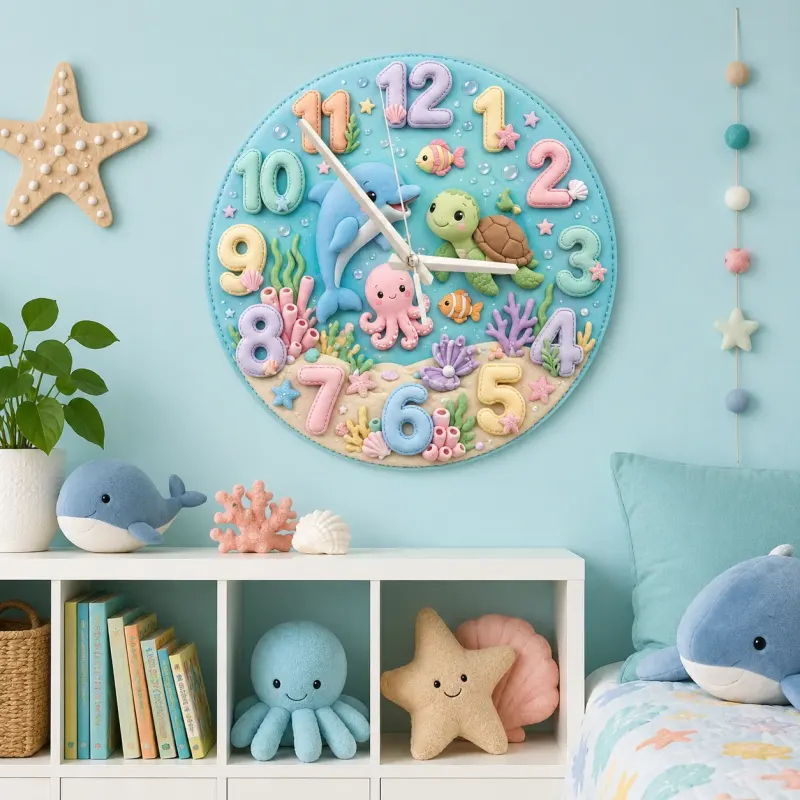 Pastel Ocean Animals Kids Room Wall Clock