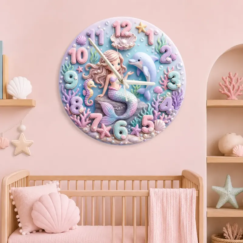 Magical Pastel Mermaid Kids Room Wall Clock