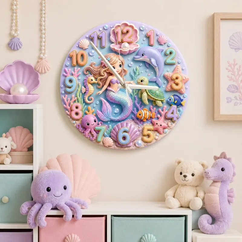 Magical Mermaid Under The Sea Kids Room Wall Clock