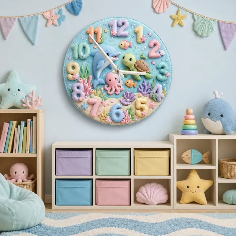 Pastel Ocean Animals Kids Room Wall Clock