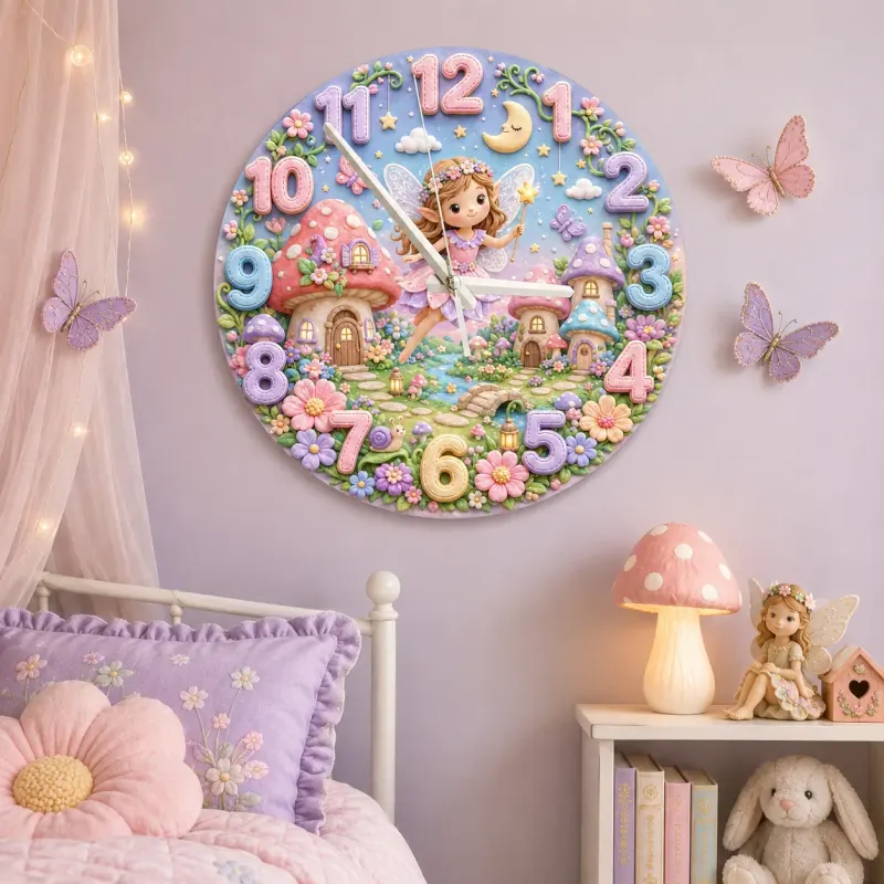 Magical Fairy Mushroom Kids Room Wall Clock