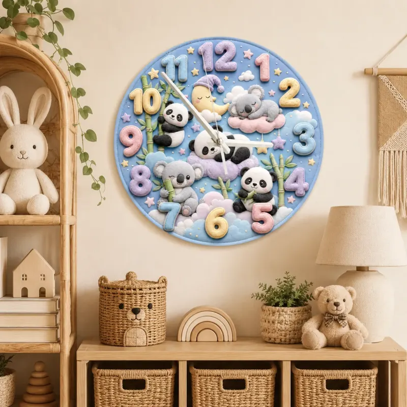 Pastel Panda and Koala Kids Room Wall Clock