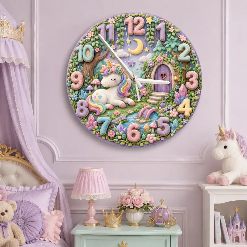 Magical Sleeping Unicorn Kids Room Wall Clock
