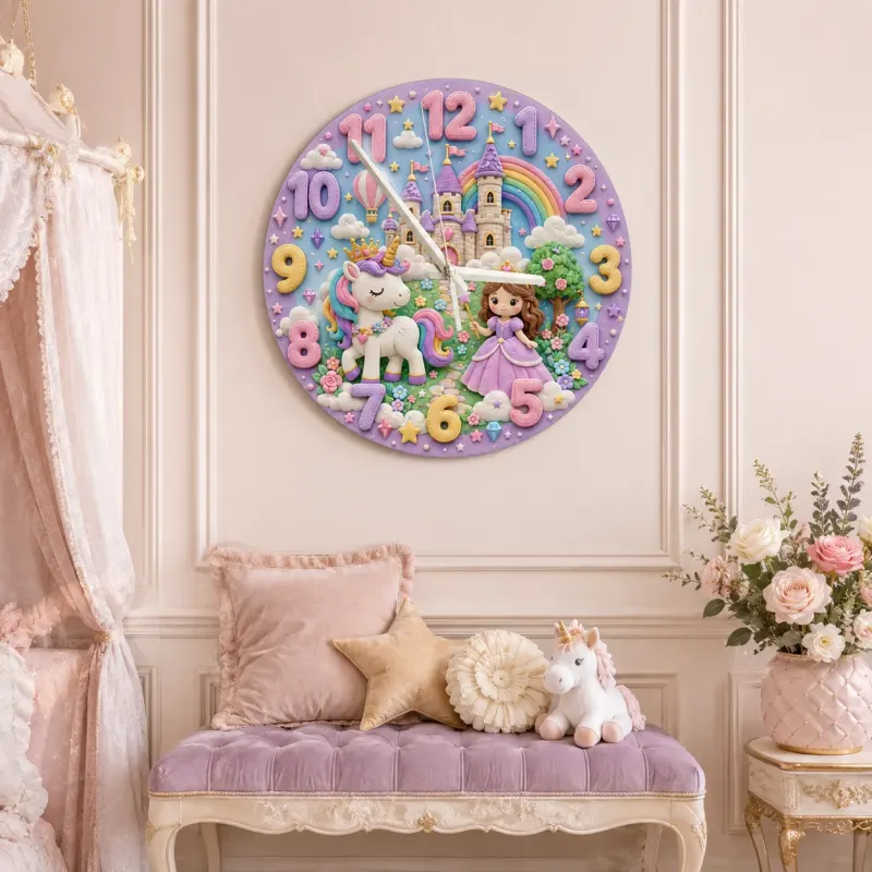 Magical Princess & Unicorn Kids Room Wall Clock