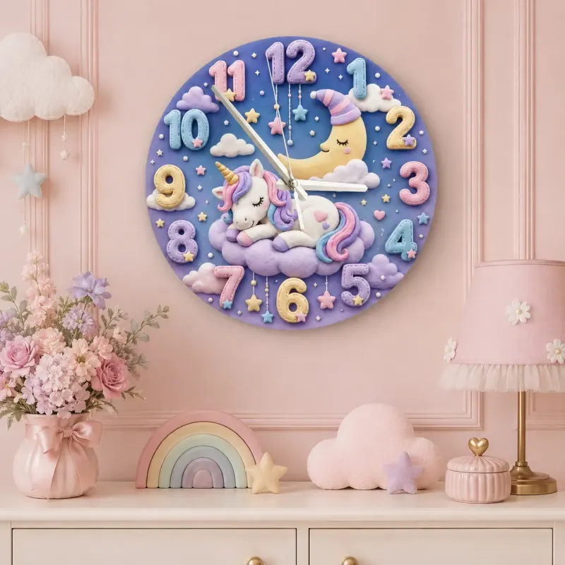 Magical Sleeping Unicorn Kids Room Wall Clock